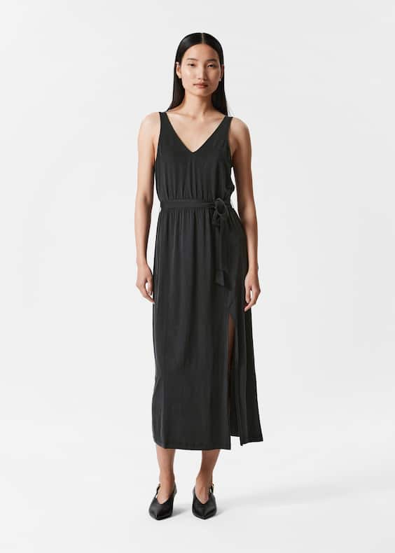 V-Neck Cupro Midi Dress