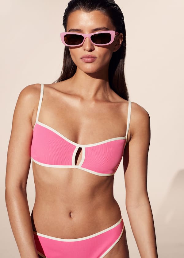 Contrast-Trim Bikini Top