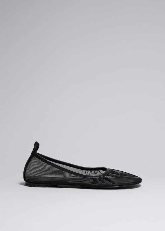 Leather-Trimmed Mesh Ballet Flats