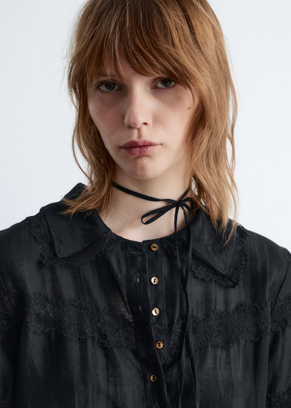 Long-Sleeve Lace Blouse