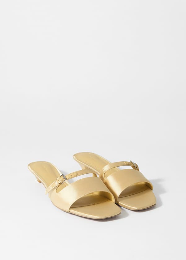 Buckle-Embellished Leather Mules