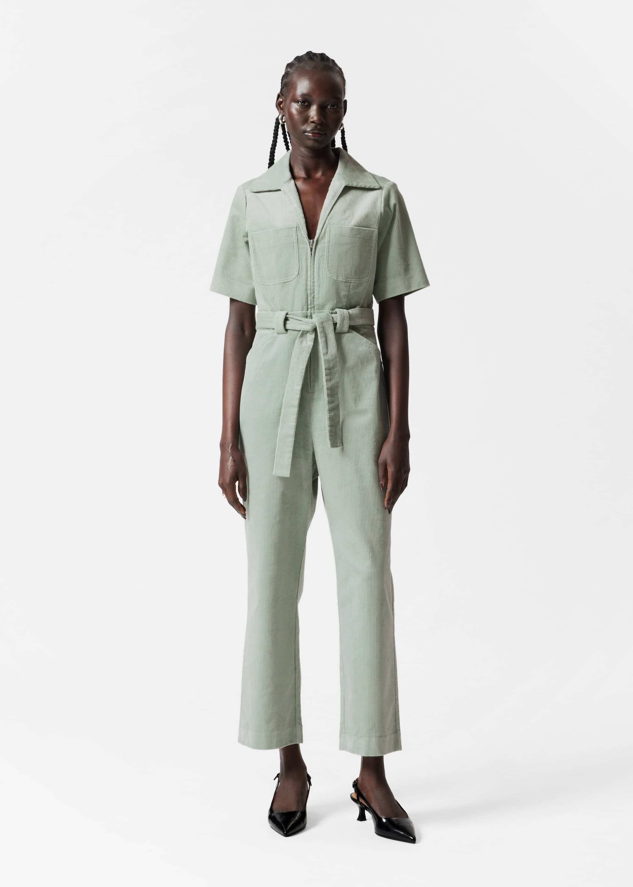 Image of Belted Corduroy Jumpsuit