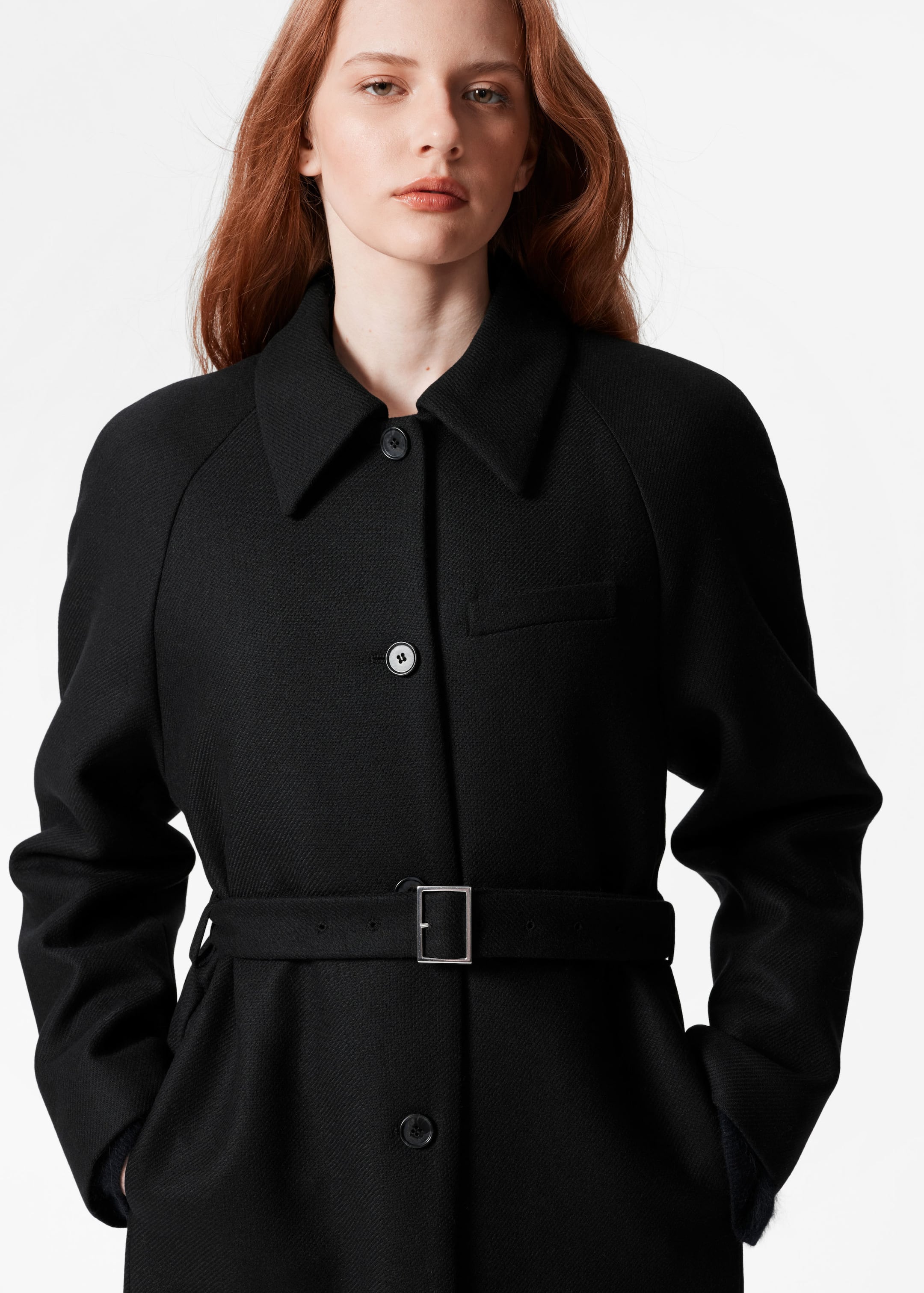 Belted Wool Coat - Black - Lookbook