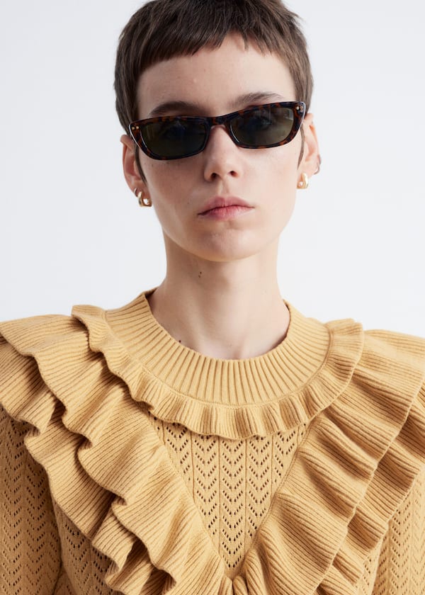 Pointelle-Knit Ruffle Top