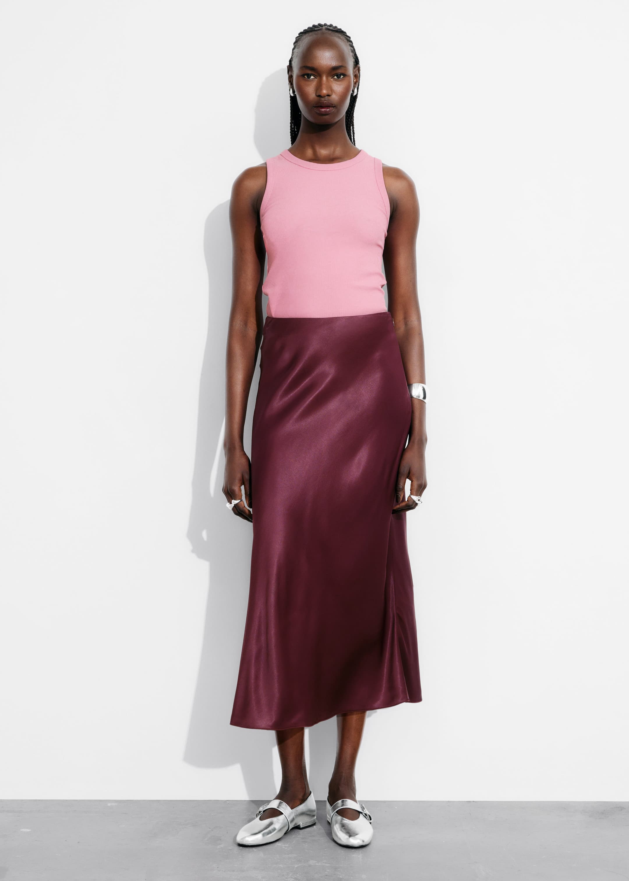 Image of Satin Midi Skirt