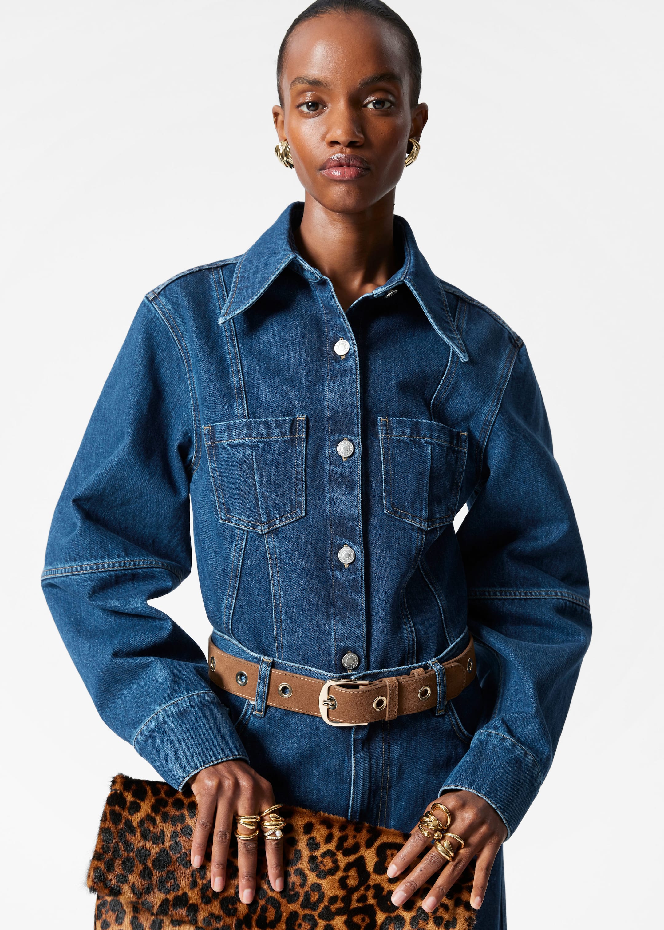 Tapered Denim Shirt - Mid blue - Lookbook