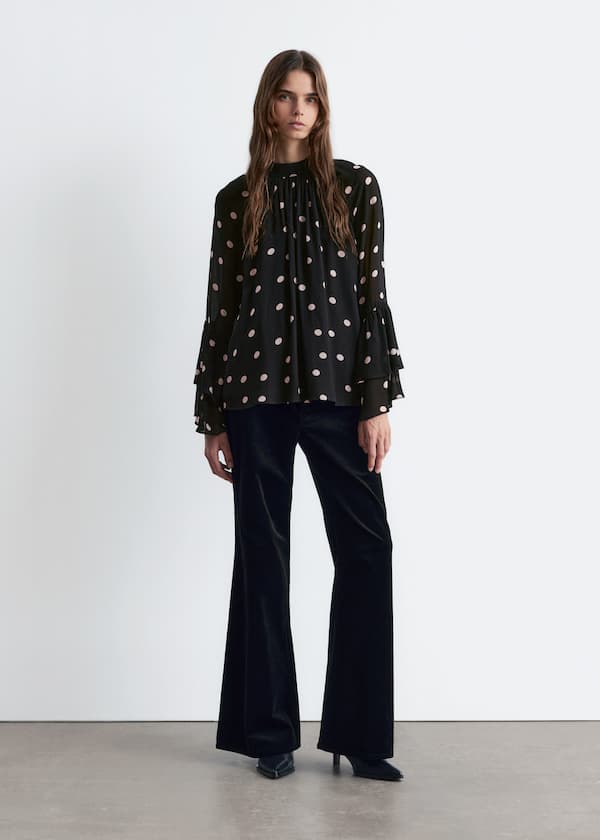 Flounced Stand-Collar Blouse