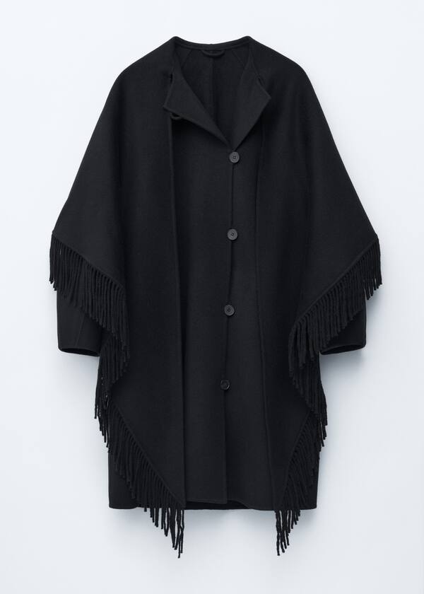 Fringed Shawl Wool Coat