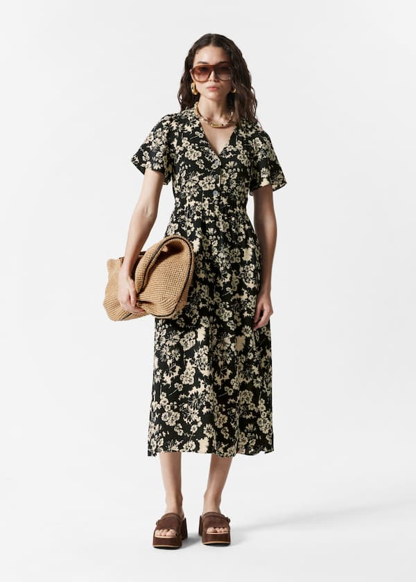 Flutter-Sleeve Midi Dress