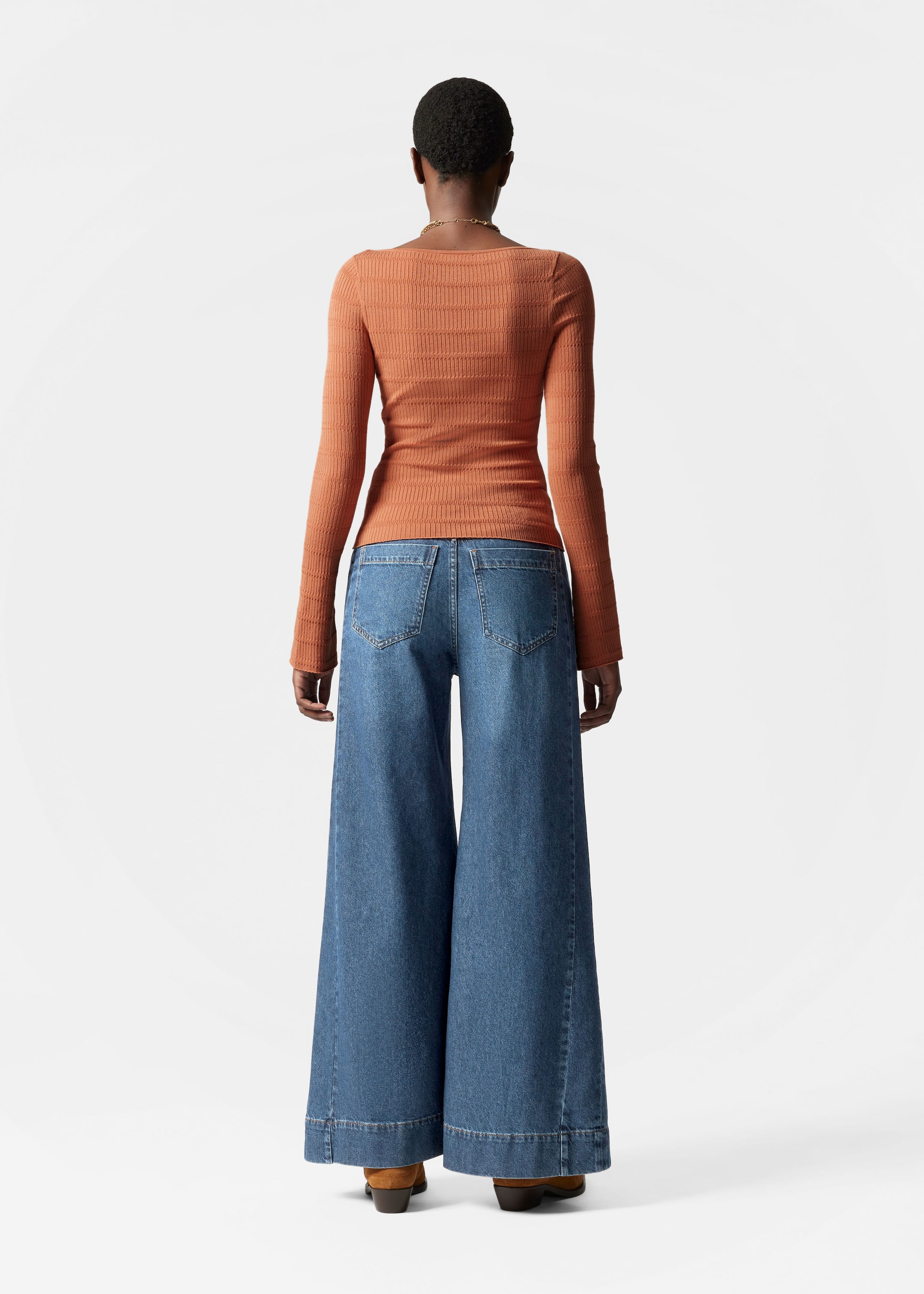 Knitted Boat-Neck Top - Orange - Lookbook