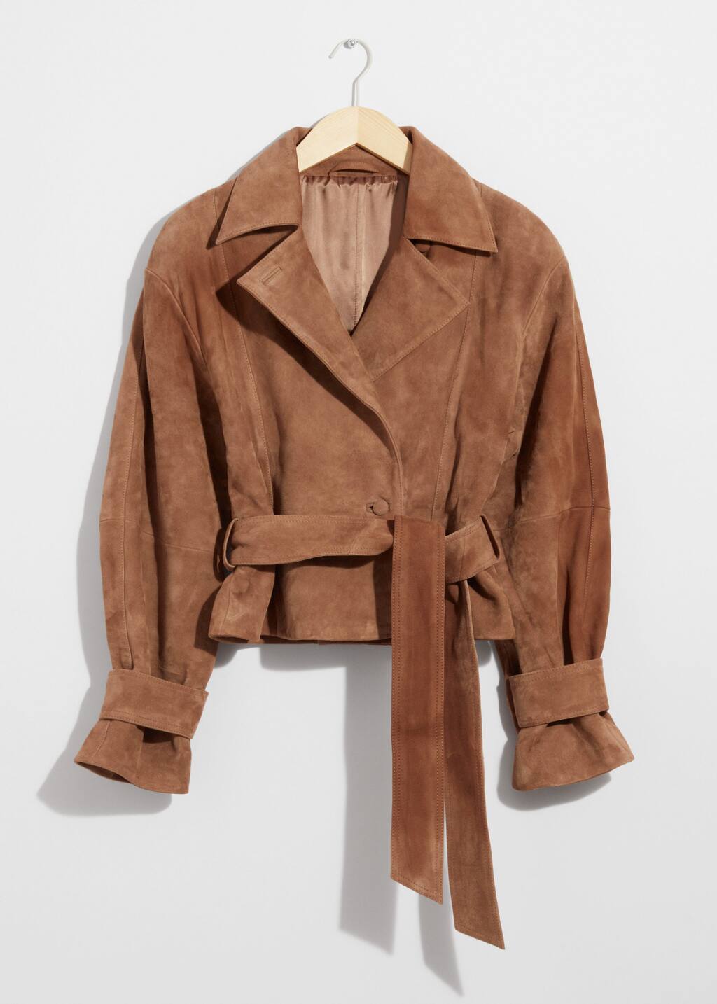 Belted Collared Suede Effect Jacket main image 0