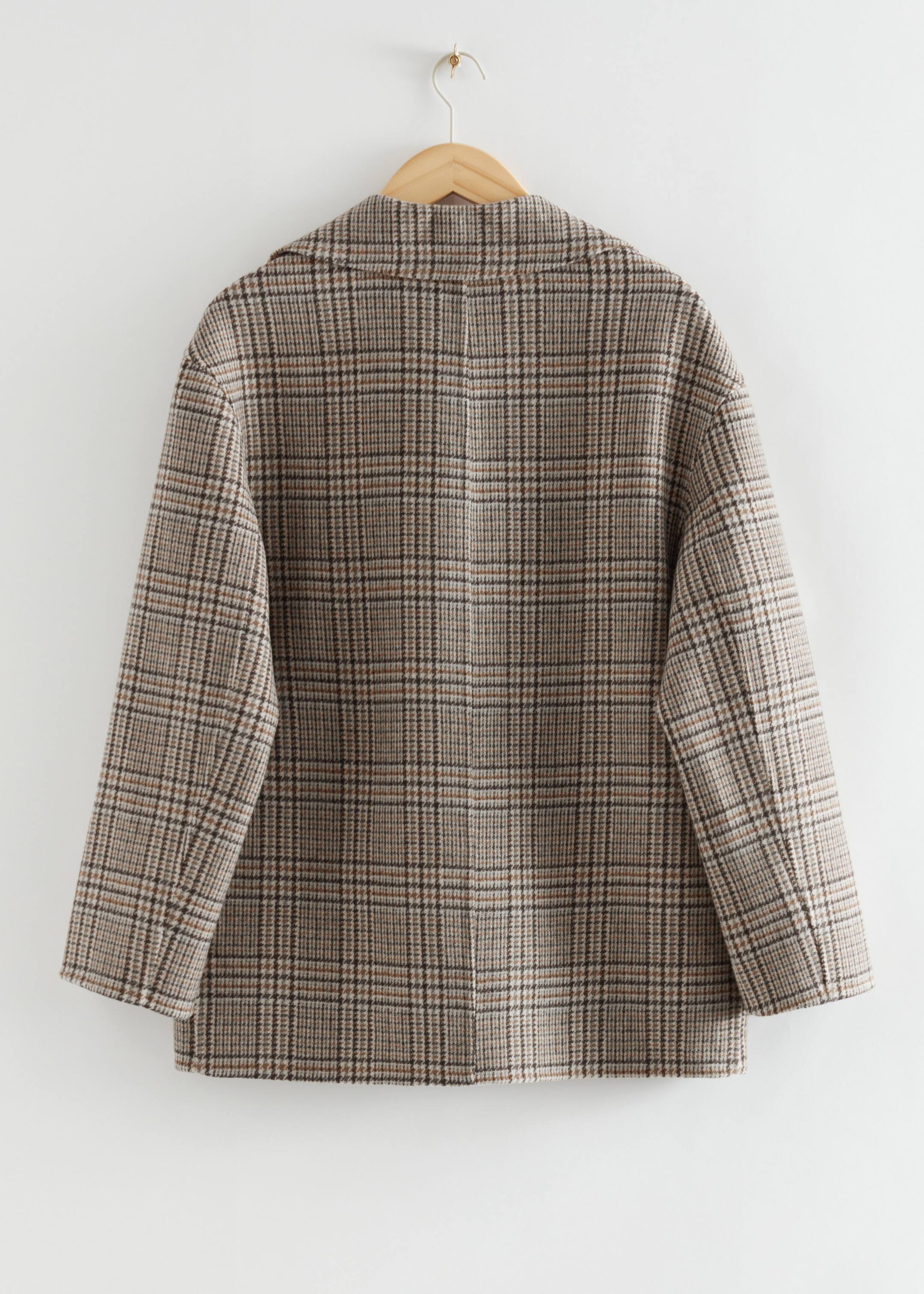 Relaxed Double-Breasted Wool Coat - Checked Beige - Still Life