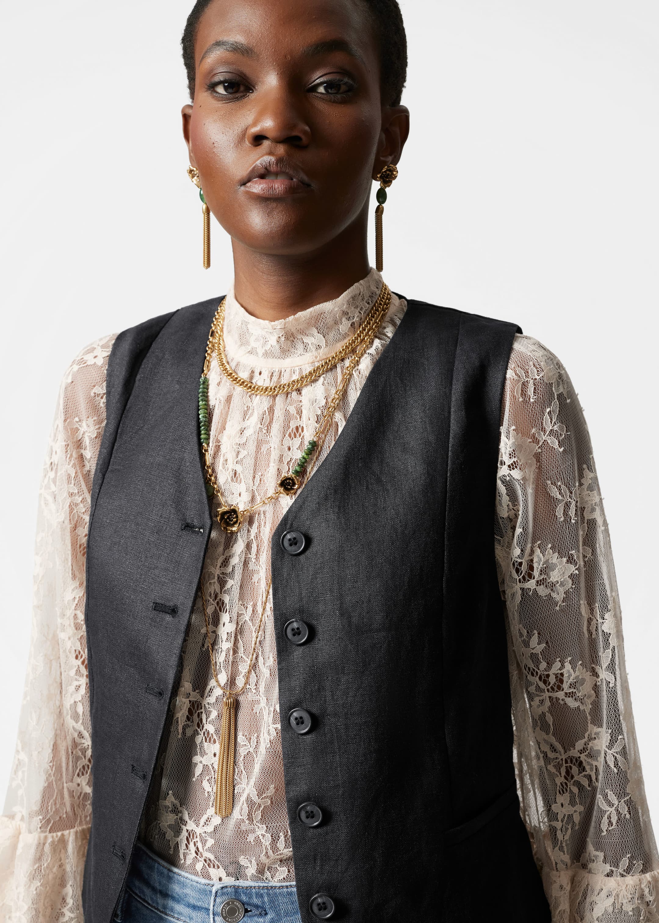 Tailored Linen Waistcoat - Black - Lookbook