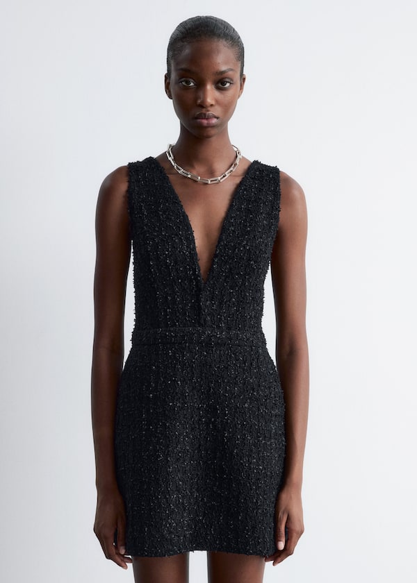 Textured V-Neck Mini Dress