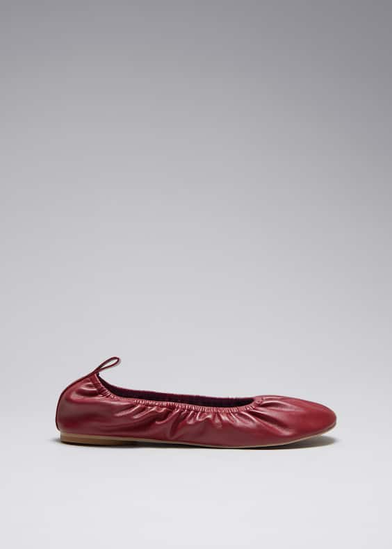 Ruched Leather Ballet Flats