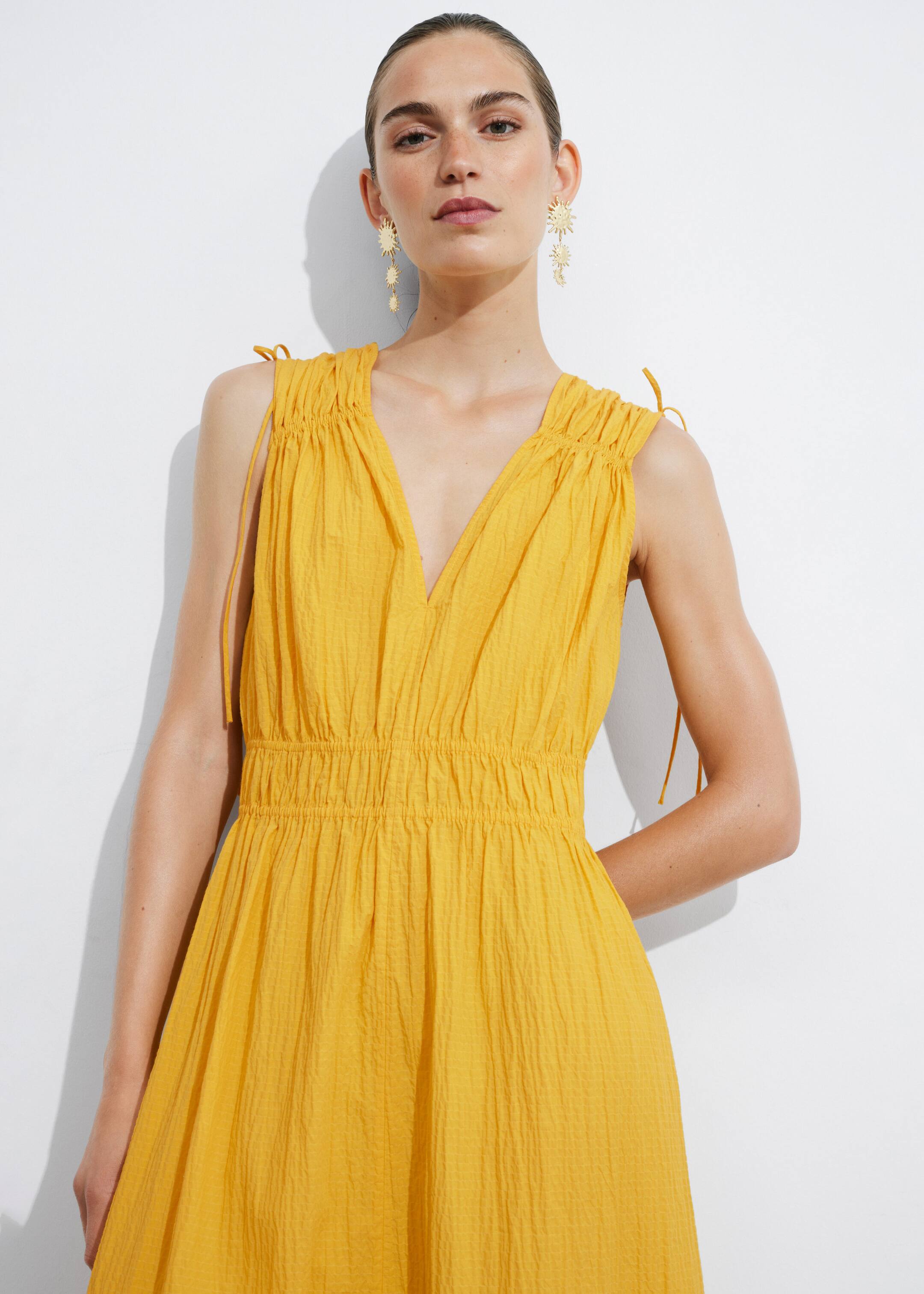 Tie-Detailed Midi Dress - Yellow - Lookbook