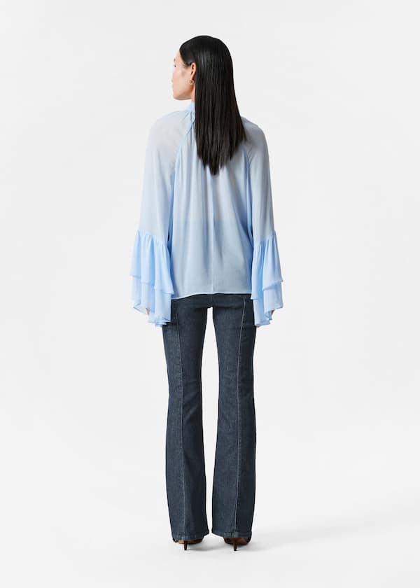 Flounced Stand-Collar Blouse