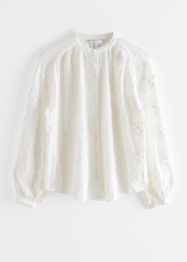 Voluminous Floral-Appliqué Blouse