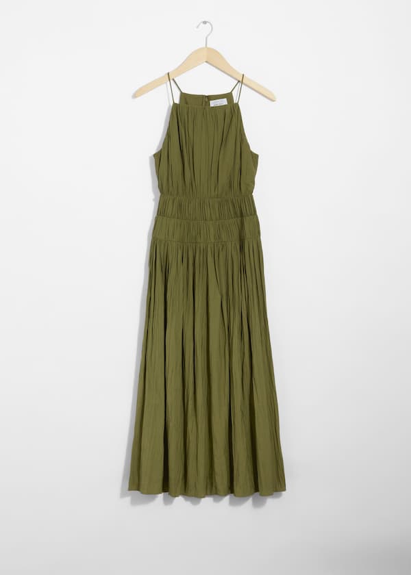 Shirred Sleeveless Midi Dress