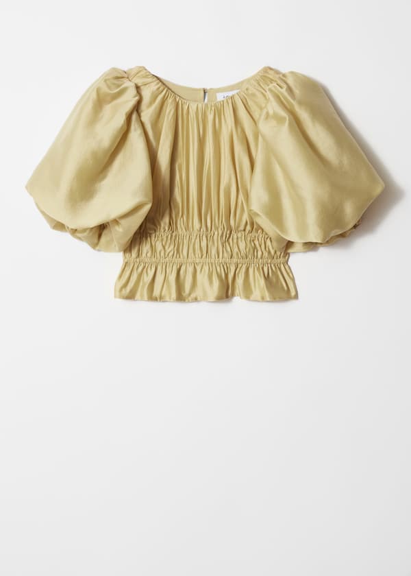 Ruched Balloon-Sleeve Blouse
