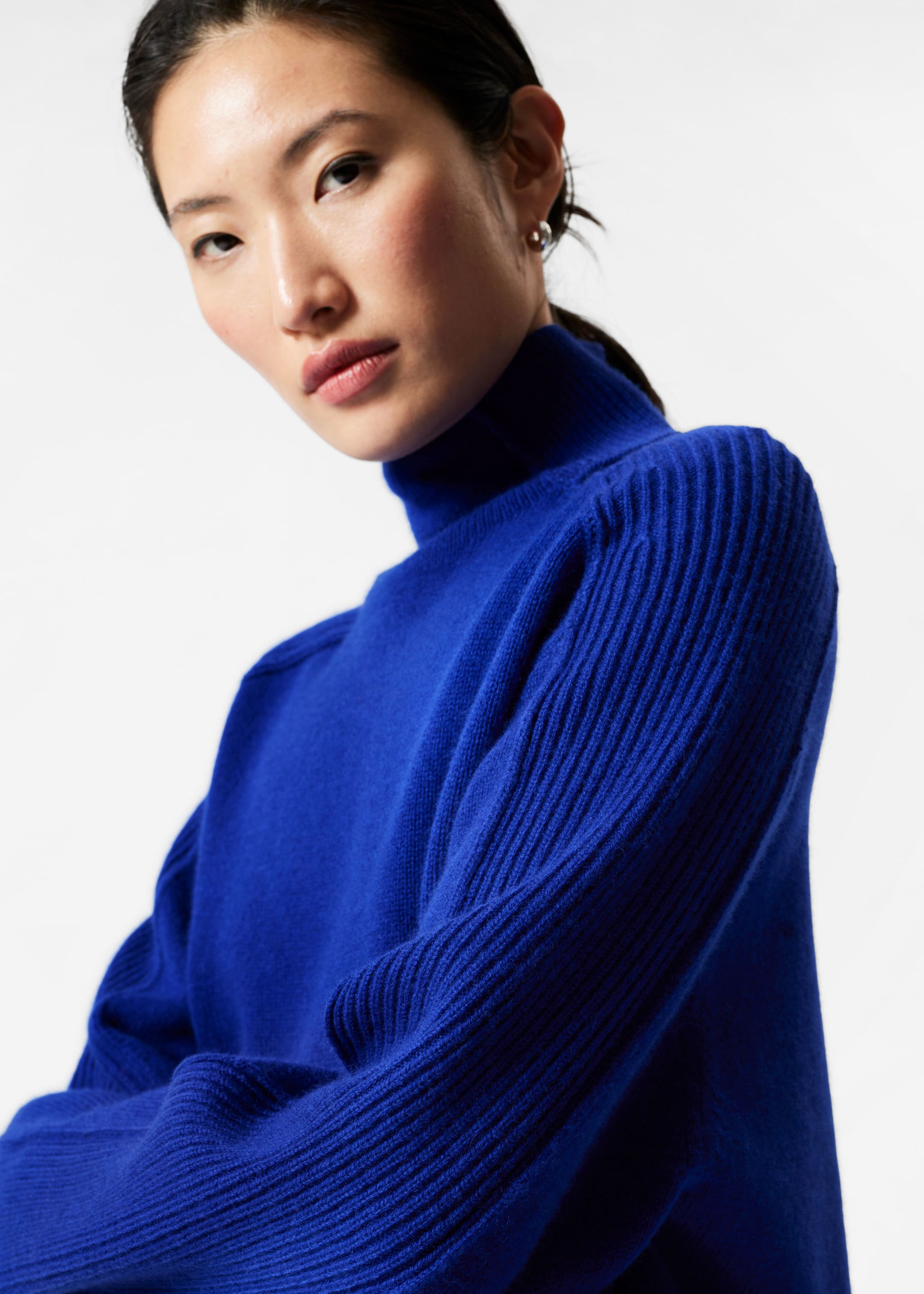 Panelled Wool Turtleneck Jumper - Blue - Lookbook