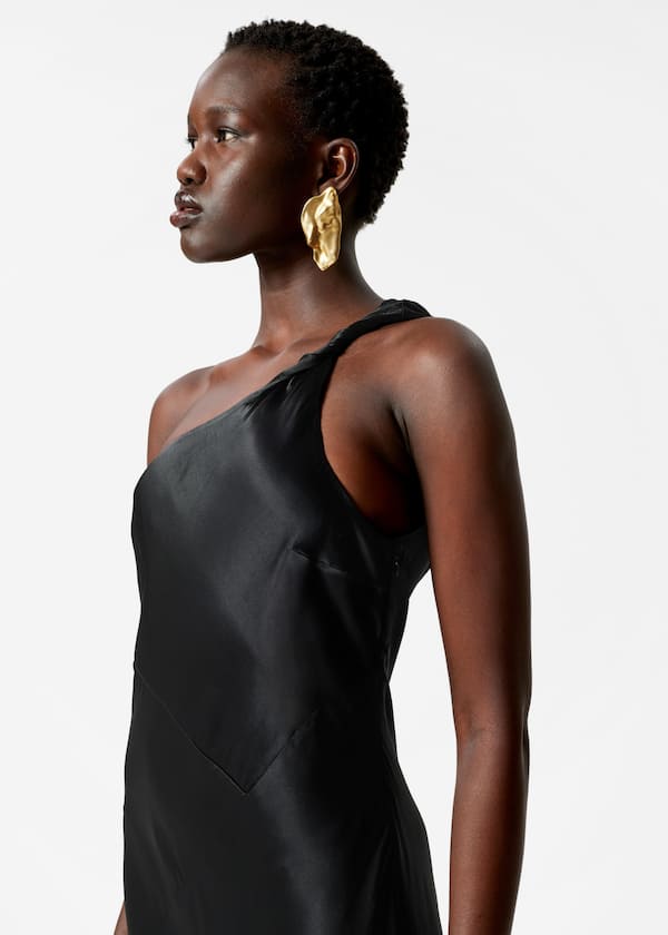 One-Shoulder Satin Midi Dress