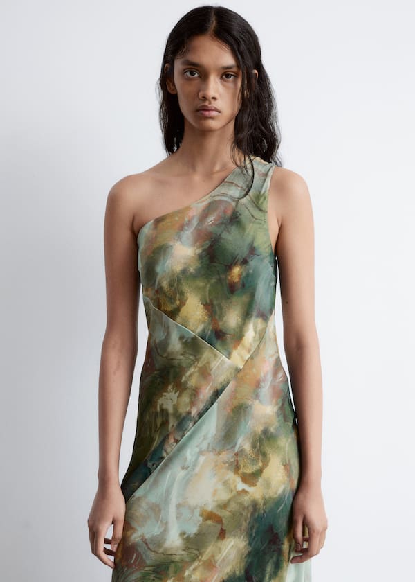 One-Shoulder Satin Midi Dress