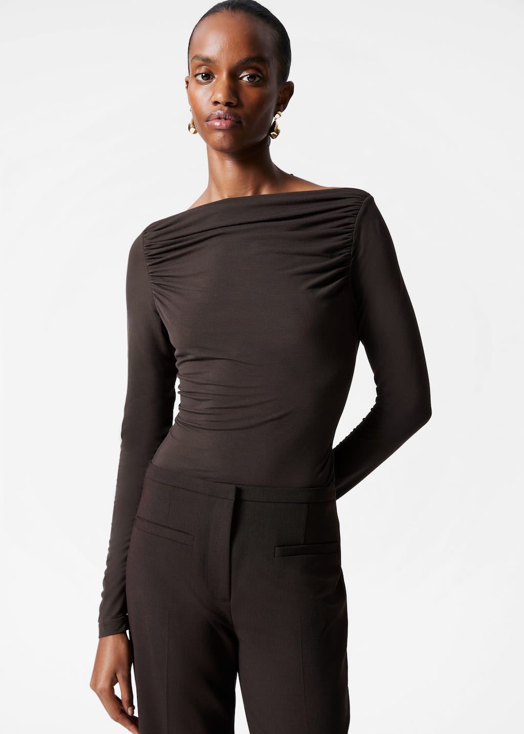 ◆Since Then◆ Glow Boat Neck Long One Piece Brown Glow Boat Neck Long Dress Brown | Timeless Elegance
