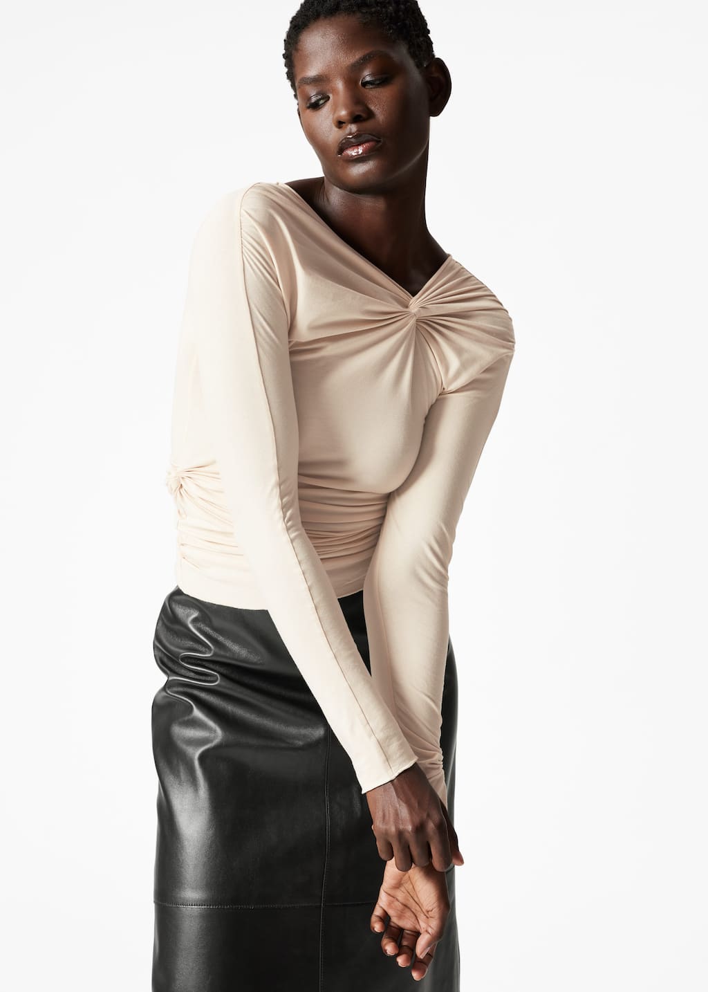 Twisted Gathered Top - Black - Long Sleeve Tops - & Other