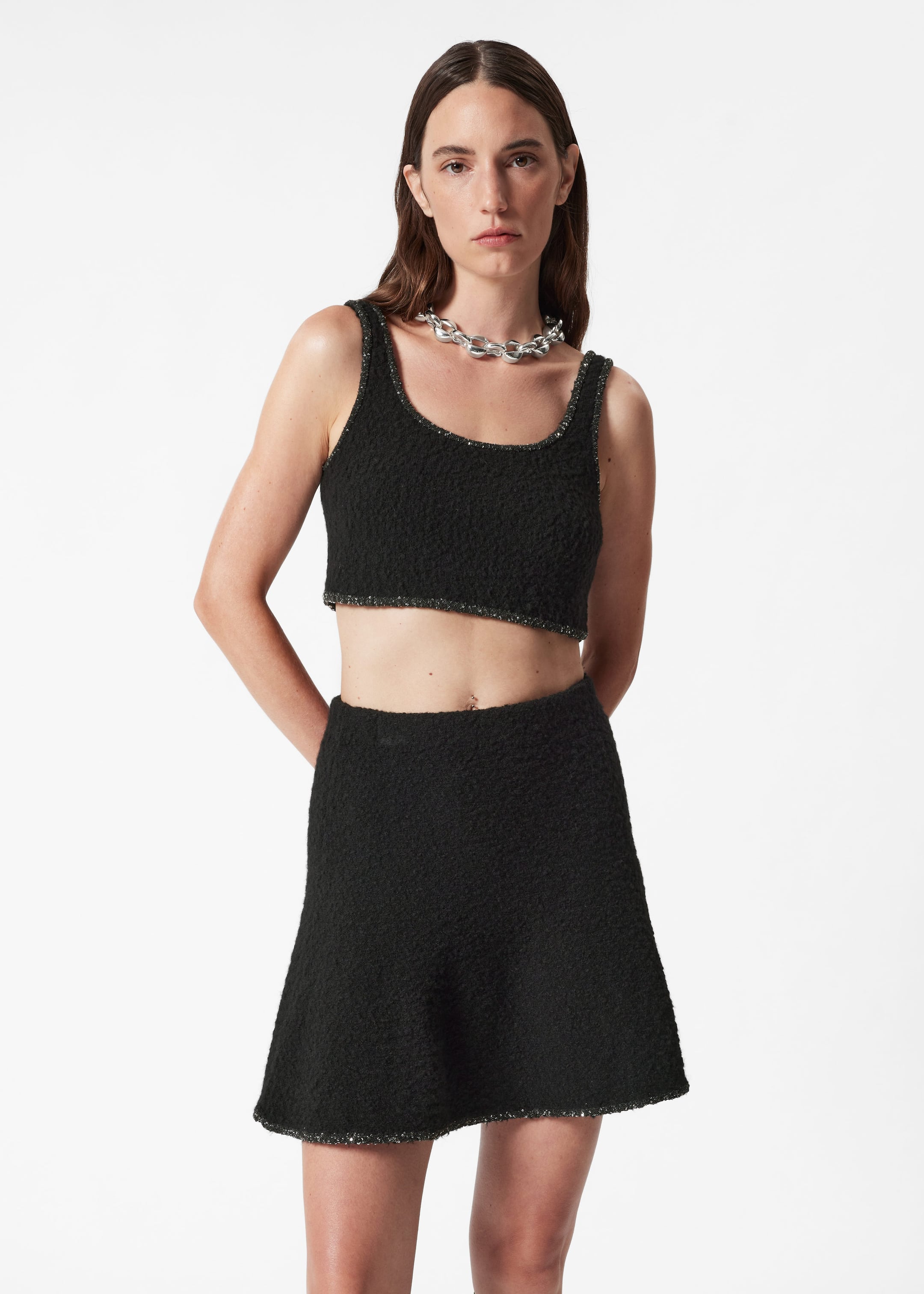 Image of Sequin-Trimmed Bouclé Bralette Top