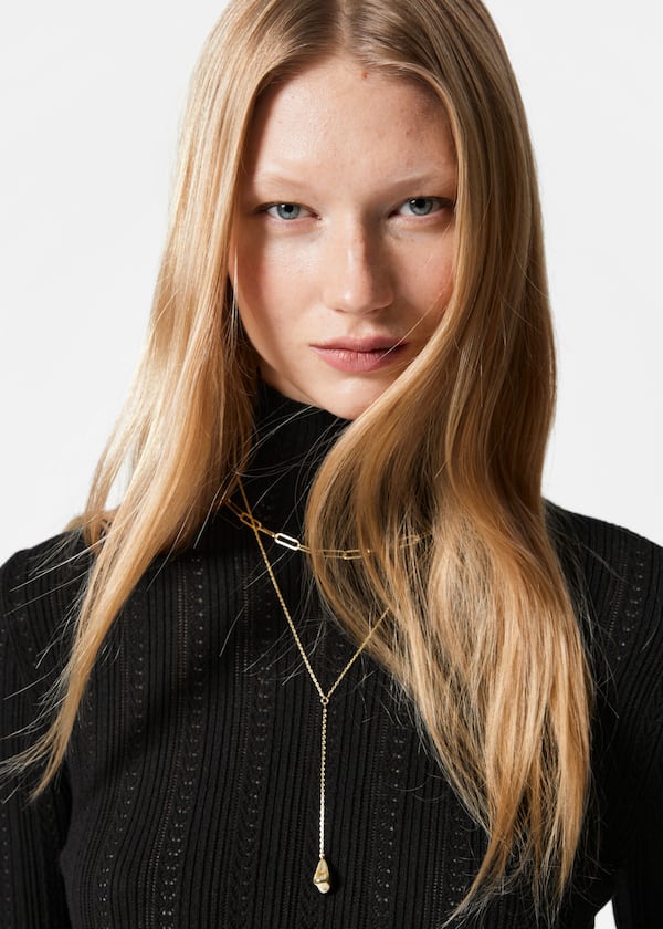 Pointelle-Knit Turtleneck Top