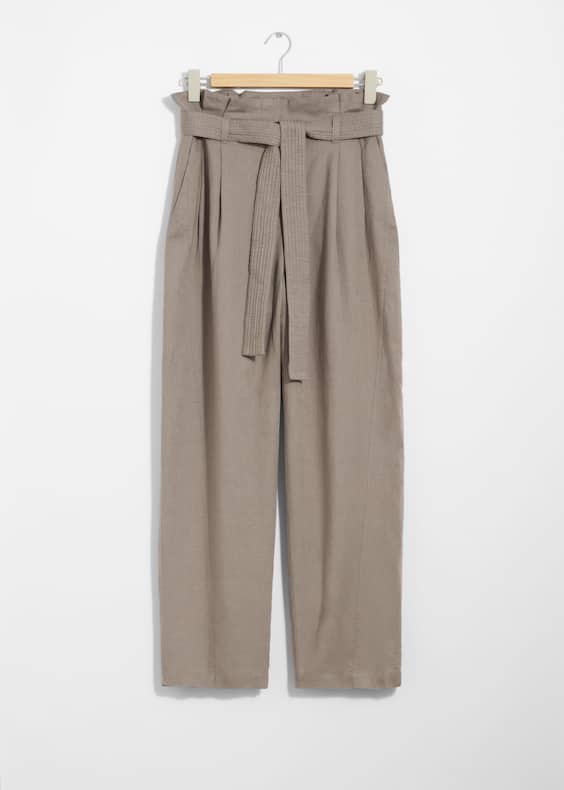 Linen-Blend Paperbag Trousers
