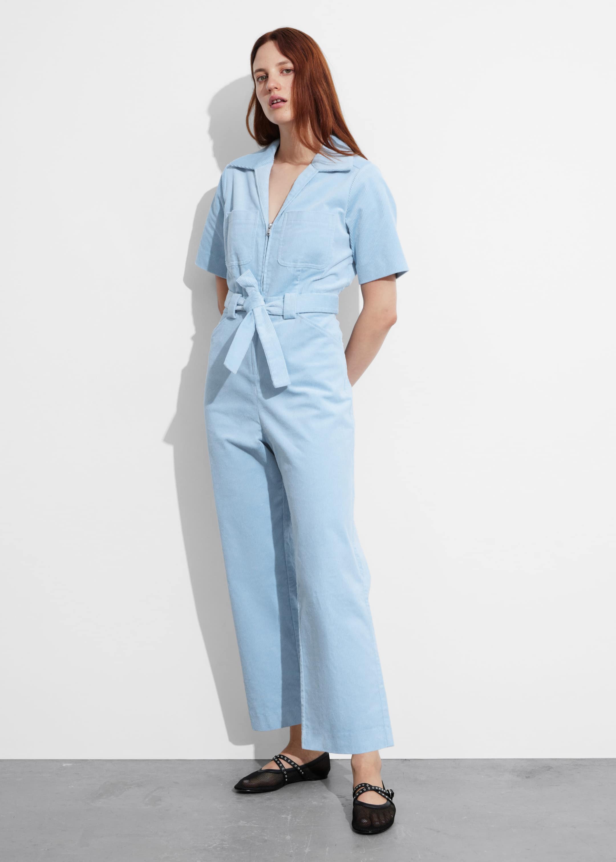 Image of Belted Corduroy Jumpsuit