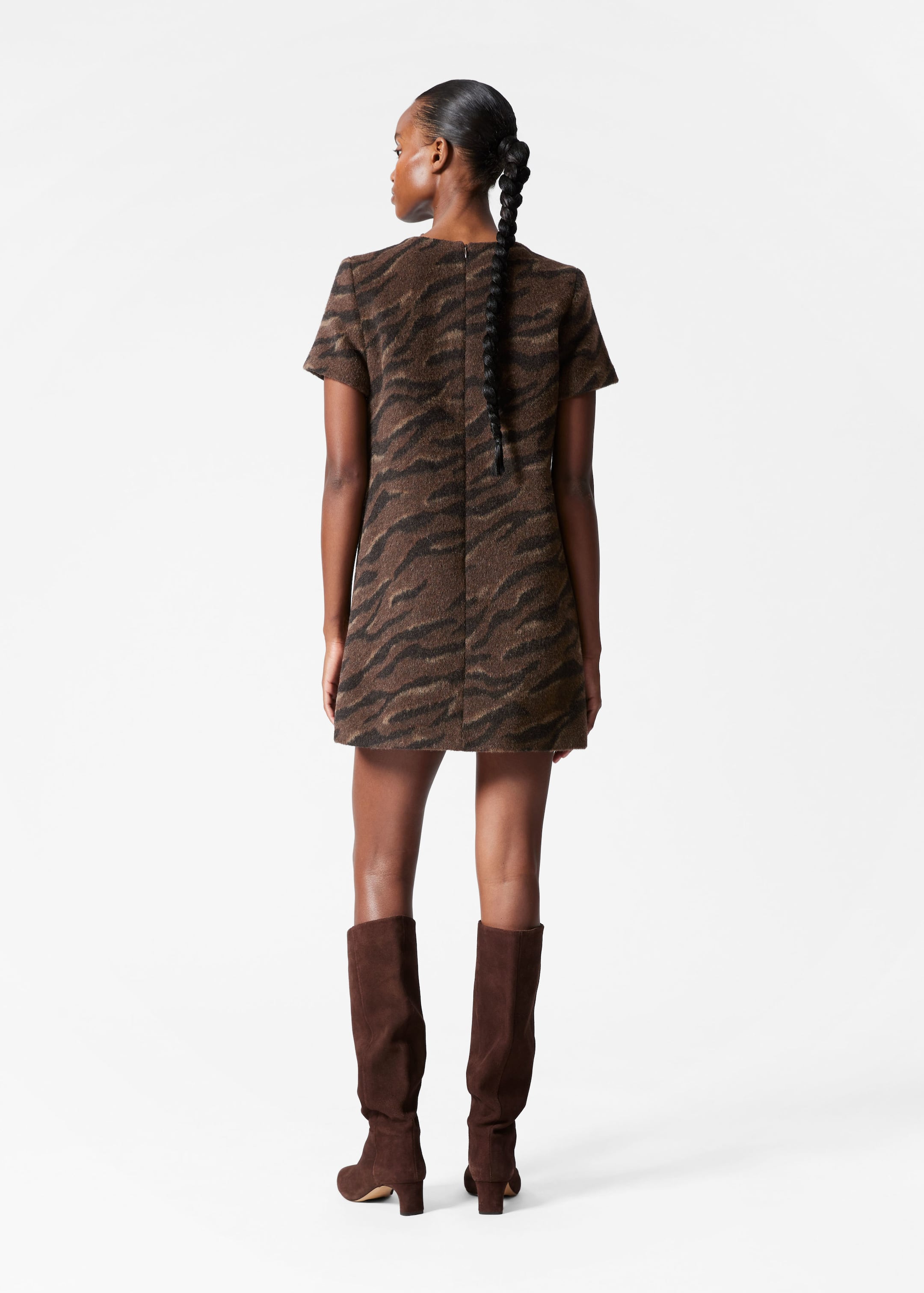 Wool Jacquard Mini Dress - Brown - Lookbook