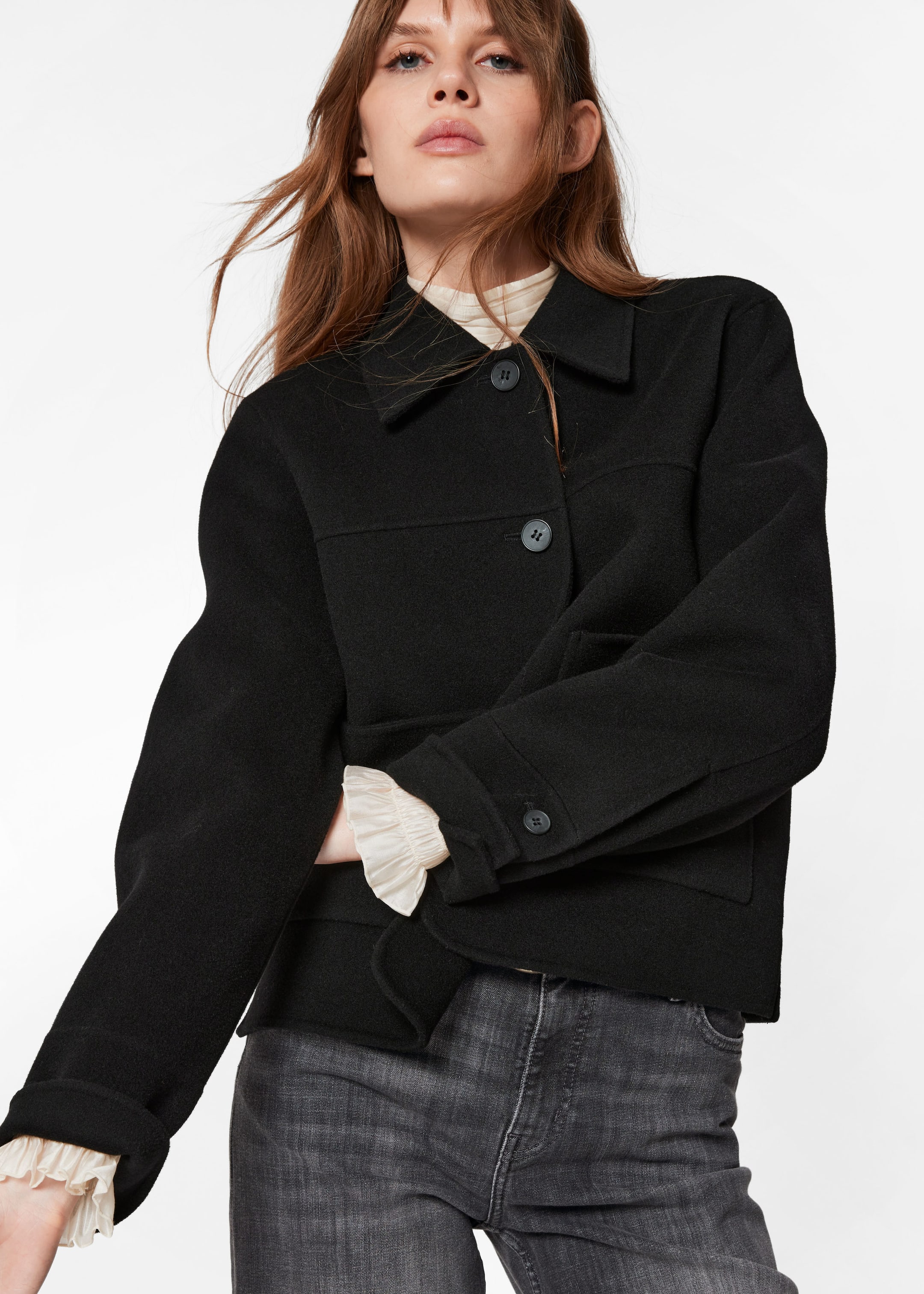 Collared Wool Jacket - Black - Lookbook