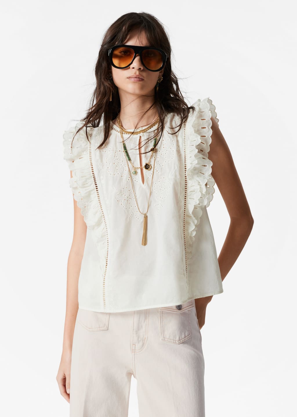 トップス Yoliu Frill Ladder Embroidery Embroidered Frill Top - Cream - & Other Stories