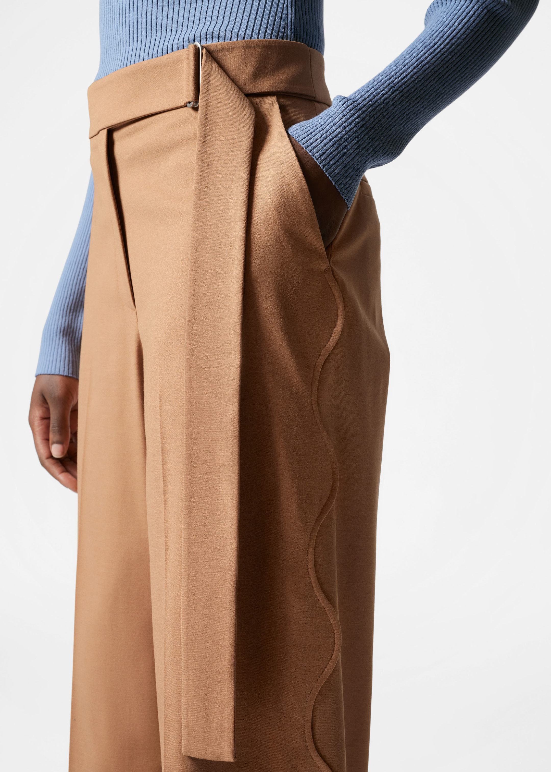 Wide Tailored Trousers - Brown - Lookbook