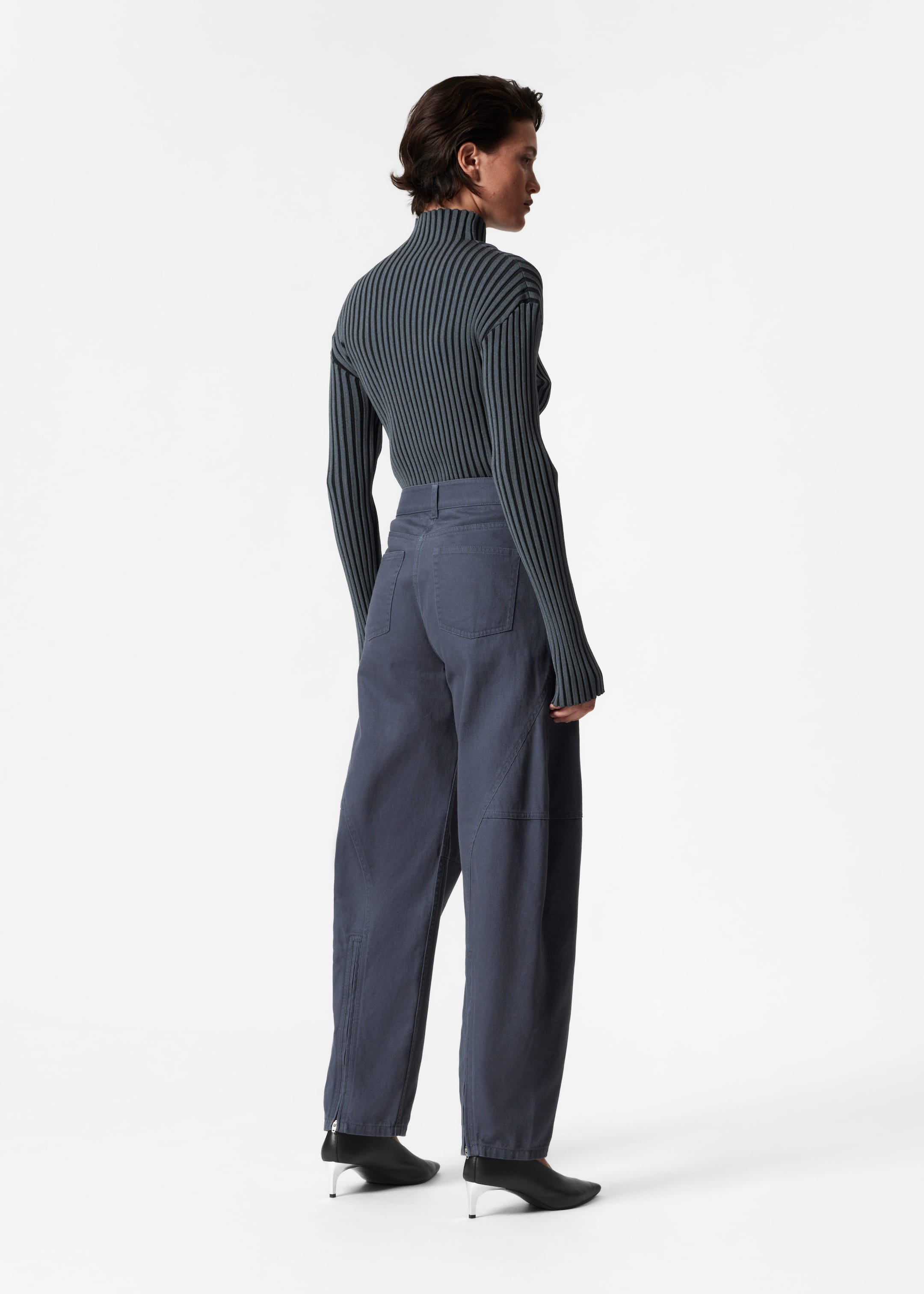 Zipped Barrel-Leg Twill Trousers - Dark Blue - Lookbook