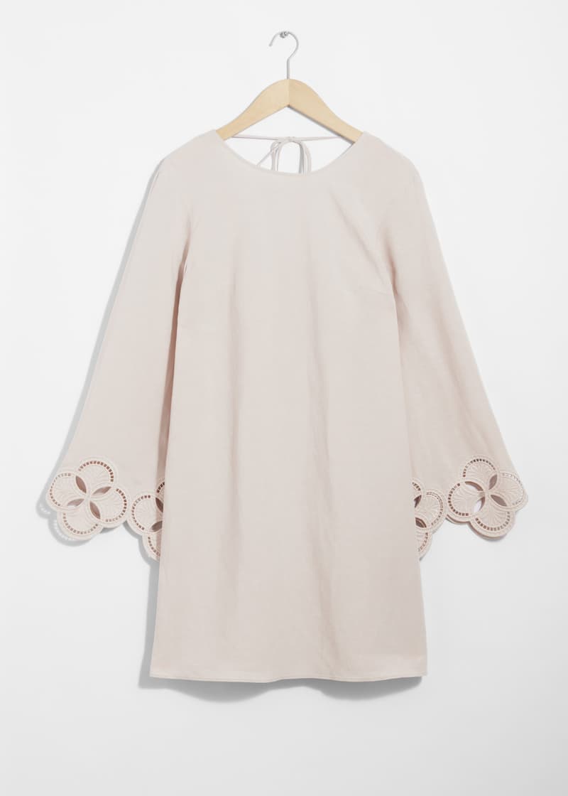 Off-Shoulder Long Sleeve Mini Dress - Beige main image 0