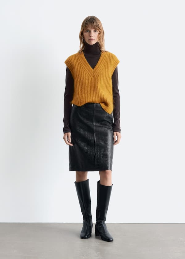 Nappa Leather Pencil Midi Skirt