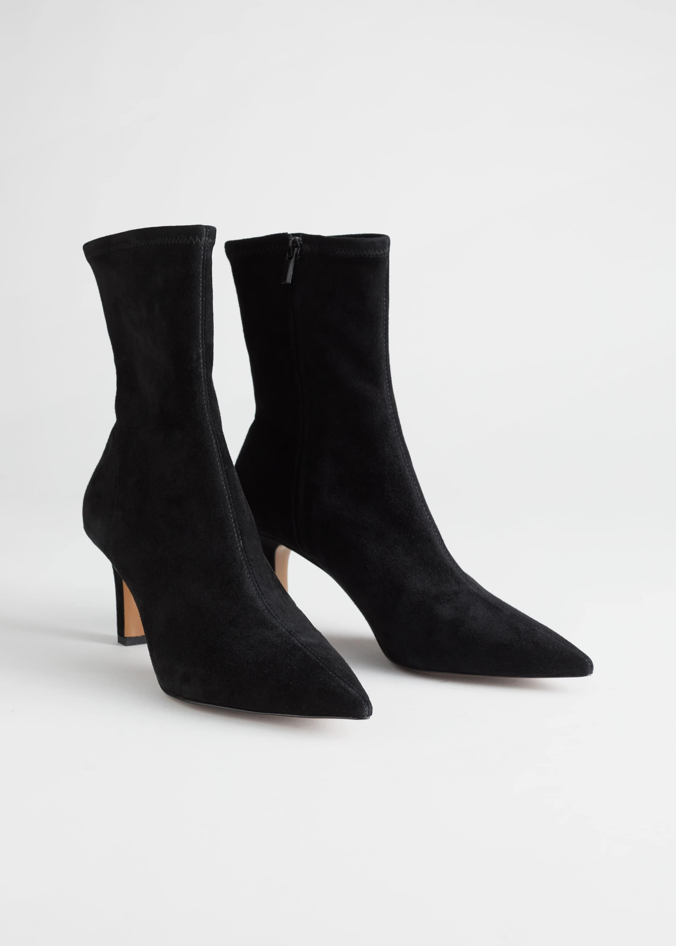 Pointed Suede Sock Boots - Black - Still Life