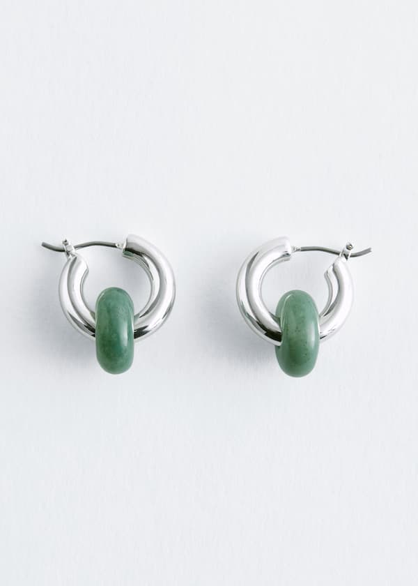 Stone Bead Hoop Earrings