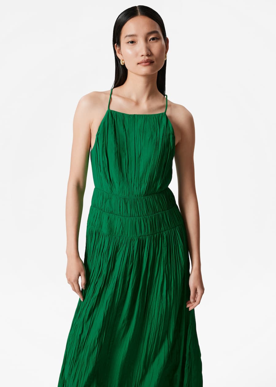 Shirred Sleeveless Midi Dress