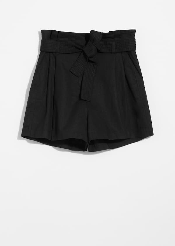 Linen-Blend Paperbag Shorts
