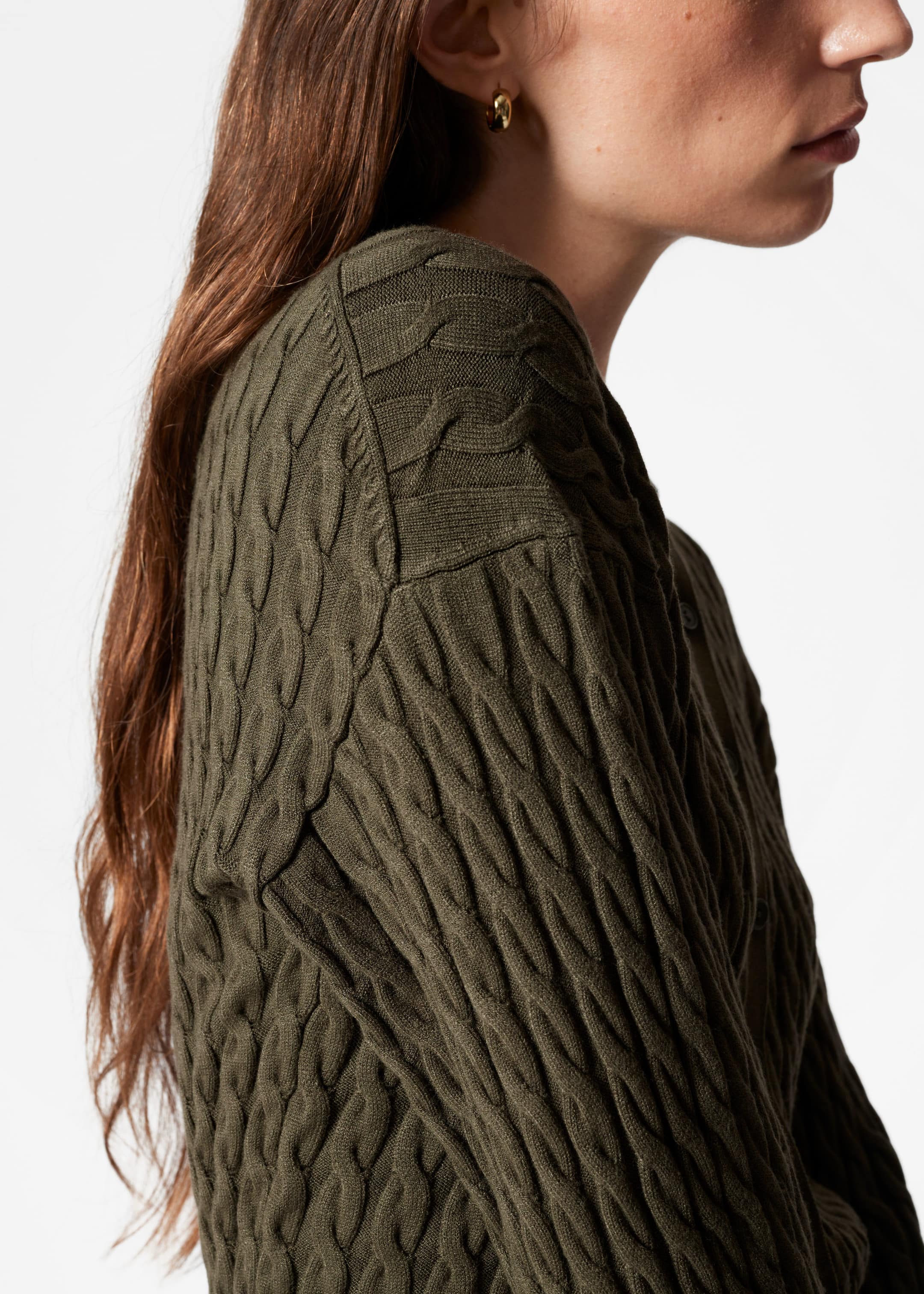 Cable-Knit Cardigan - Khaki - Lookbook