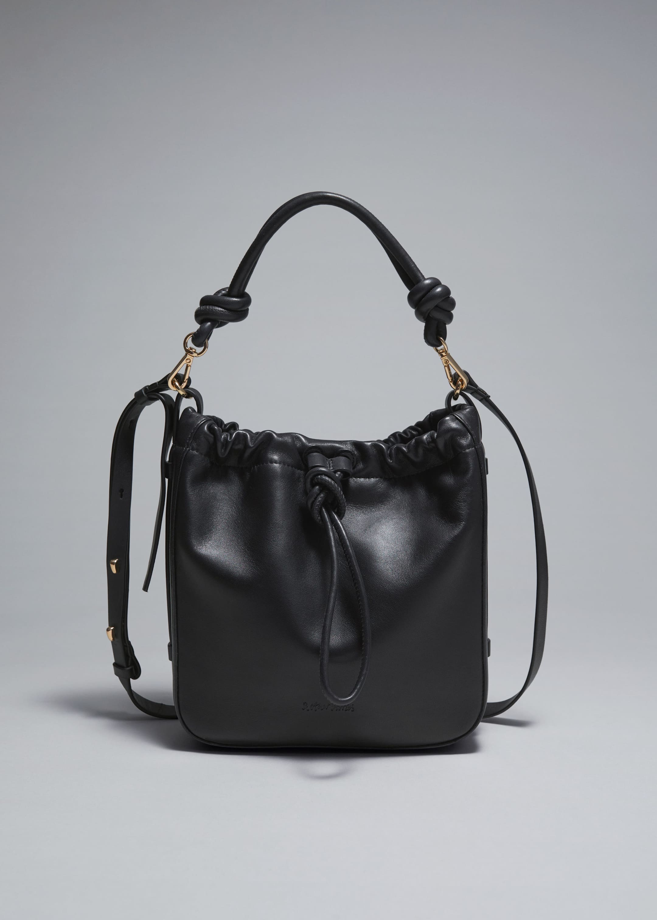 Knotted Leather Bucket Bag - Black - Still Life