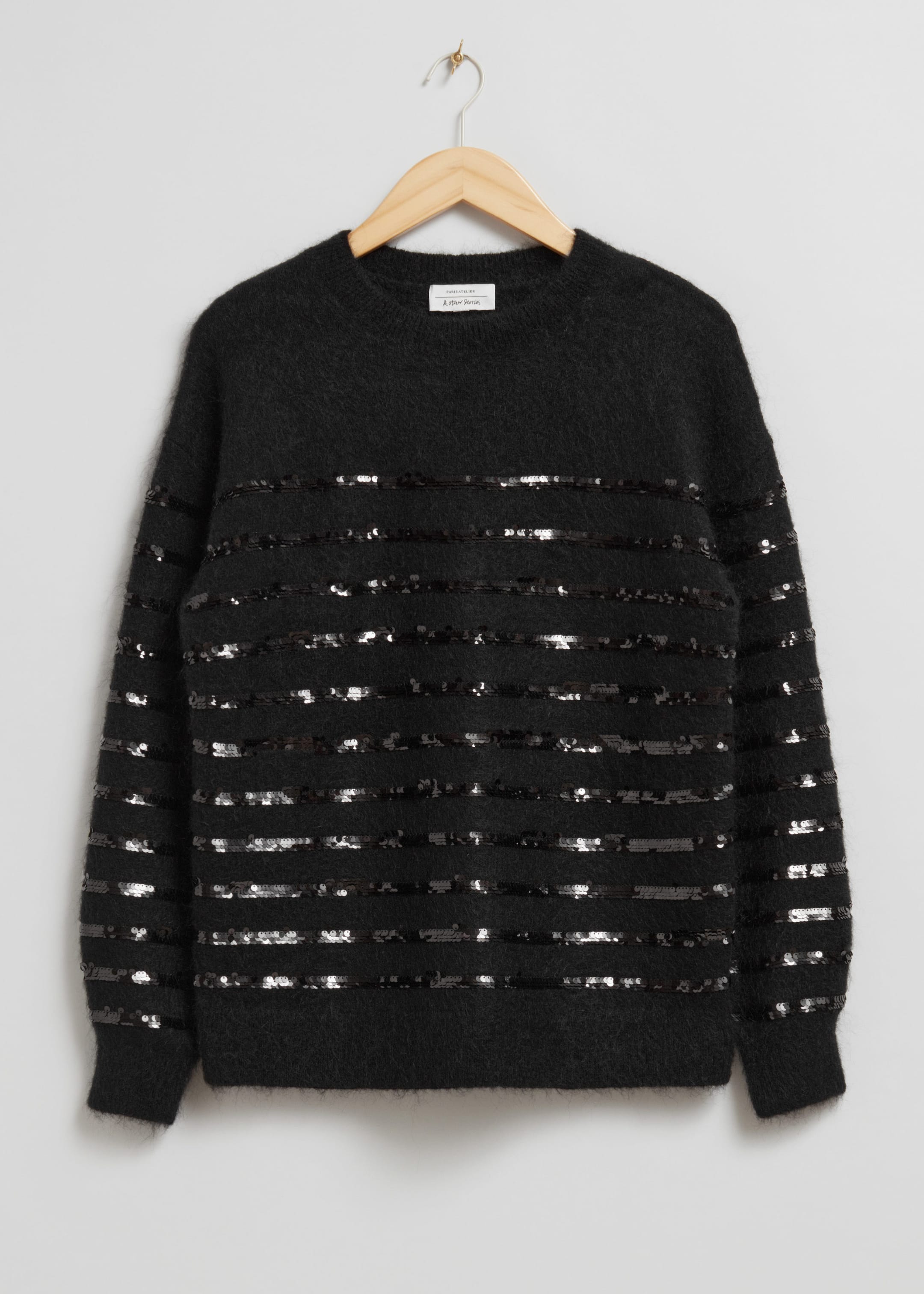 Sequin-Stripe Knit Jumper - Black - Still Life