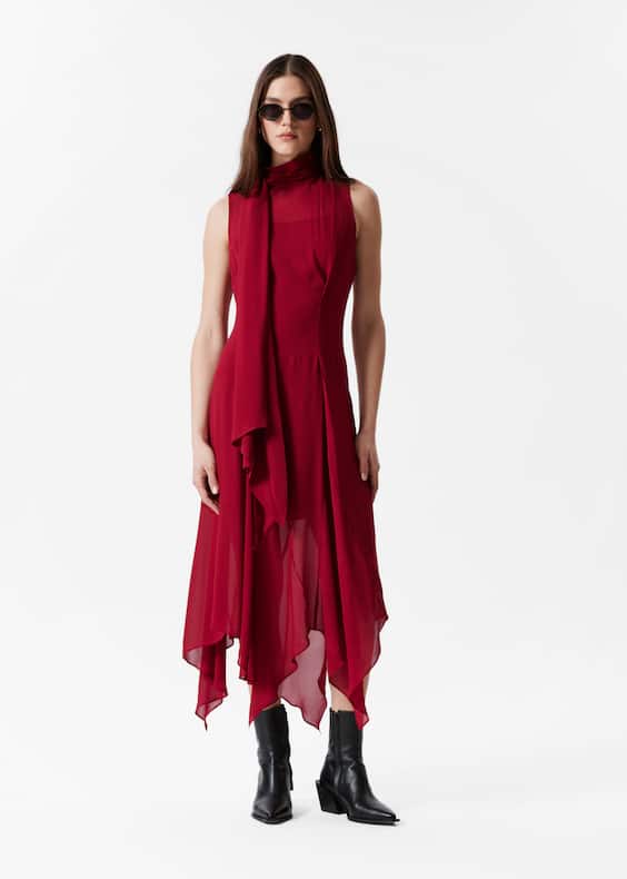 Scarf-Detail Midi Dress