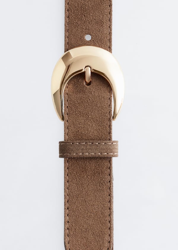 Crescent-Buckle Leather Belt