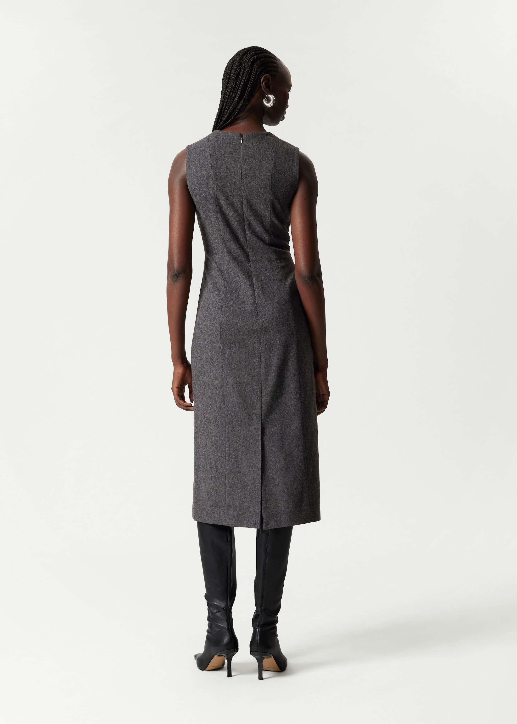 Robe midi sans manches en laine - Gris - Lookbook